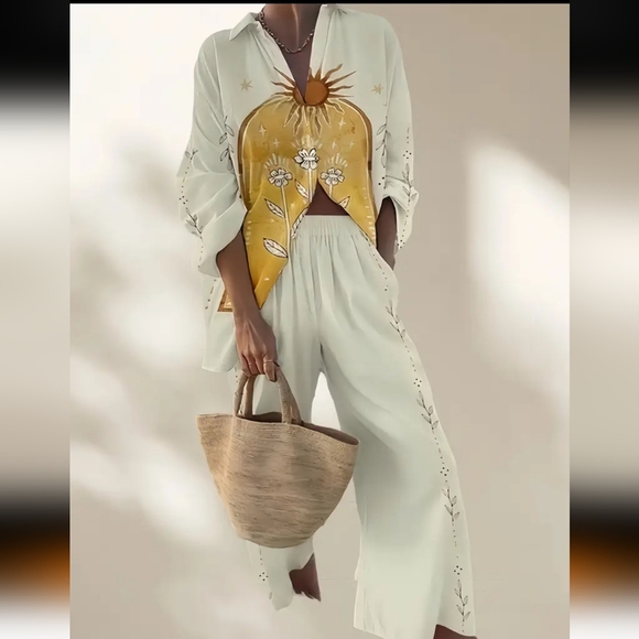 Pants - 2 Pc Elegant Cream Women's Pants And Top NEW